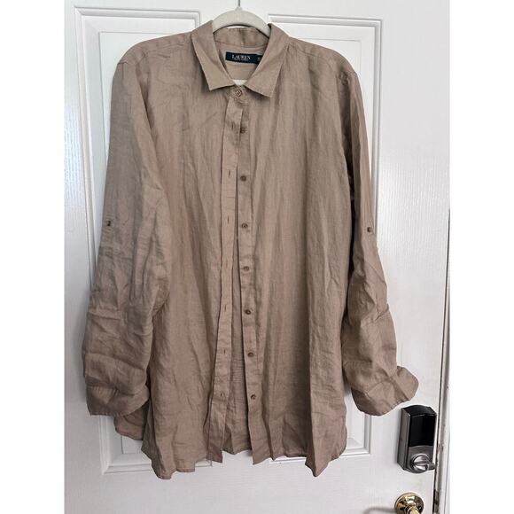 Lauren Ralph Lauren Men's Tan Linen Long Sleeve Button Up Dress Shirt Size 2XL - Picture 1 of 7